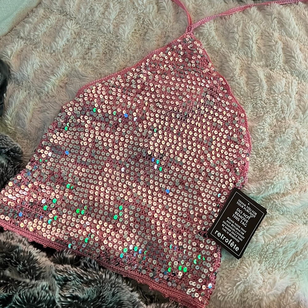 Retrofete Pink Sequin Halter Top